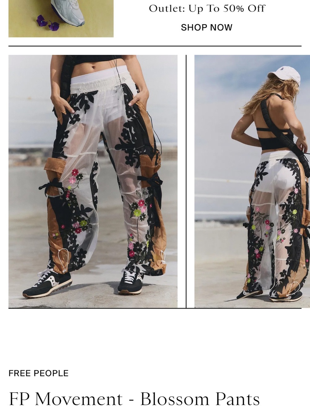 Free People Sheer Blossom Track Pants with Black Floral Appliqué